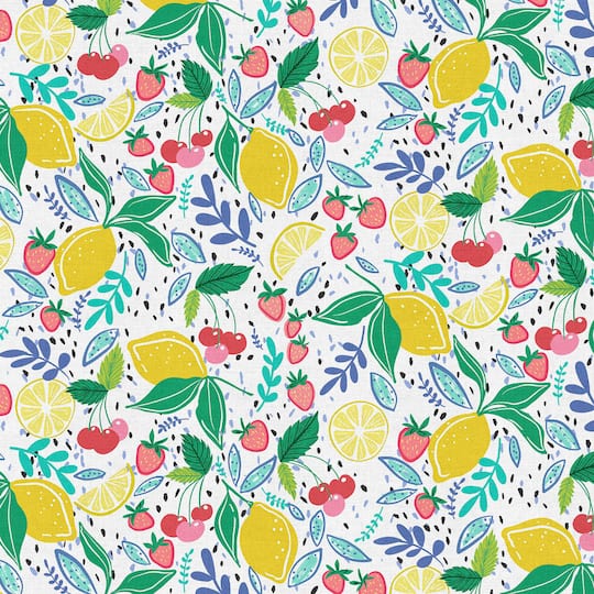 Fabric Editions White Mixed Fruits Cotton Fabric